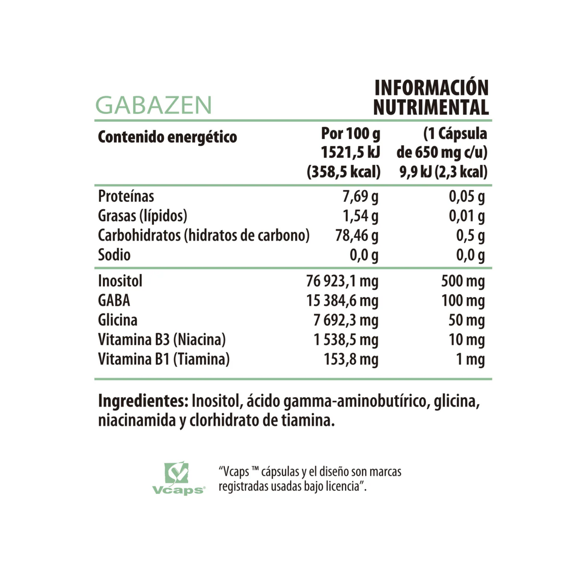 información nutrimental de gaba zen-GABA ZEN para salud cerebral