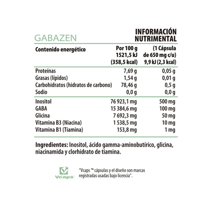 información nutrimental de gaba zen-GABA ZEN para salud cerebral